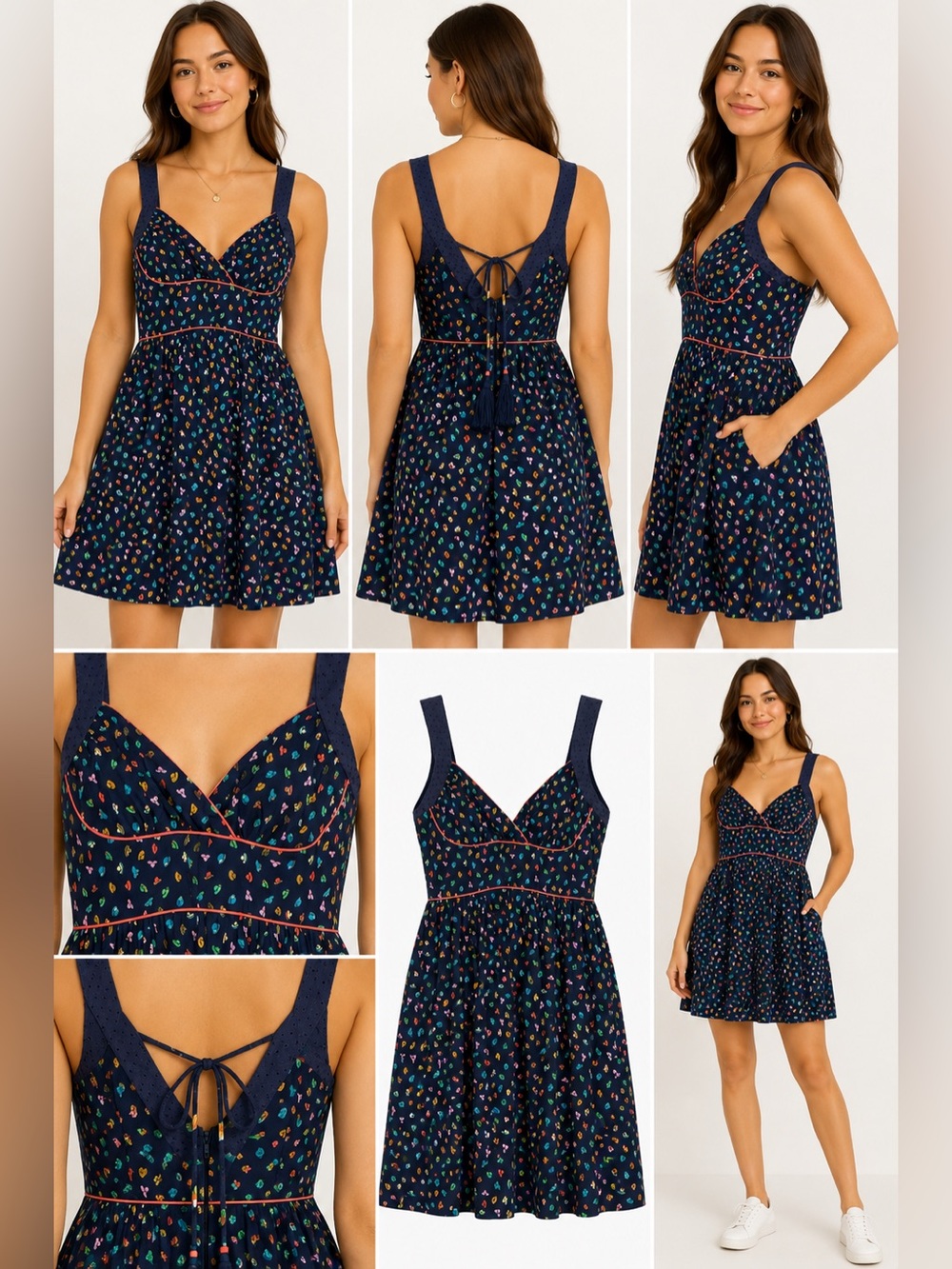 Flying Tomato Dress Women’s Medium Navy Multicolor Novelty Print Boho Y2K